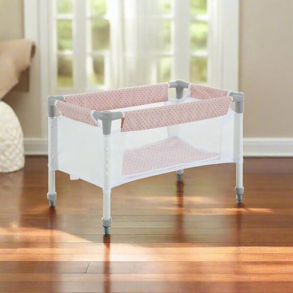 Olivia's Little World Kinderzimmer-Set für 15-Zoll-Puppen – rosa und graues Kinderbett, Hochstuhl und Kinderwagen