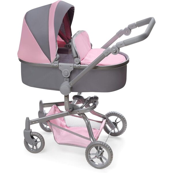 Badger Basket 2-in-1 Doll Stroller and Folding Pram Grey/Pink