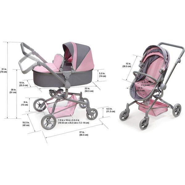Badger Basket 2-in-1 Puppenwagen und Klappwagen Grau/Rosa