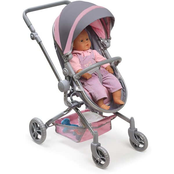Badger Basket 2-in-1 Puppenwagen und Klappwagen Grau/Rosa