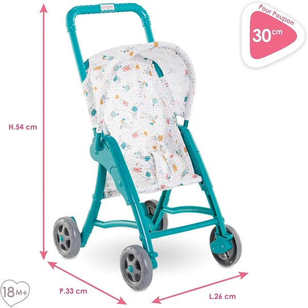 Corolle Stroller fir 12 Zoll Poppen mat Klappzelt - türkis Faarf