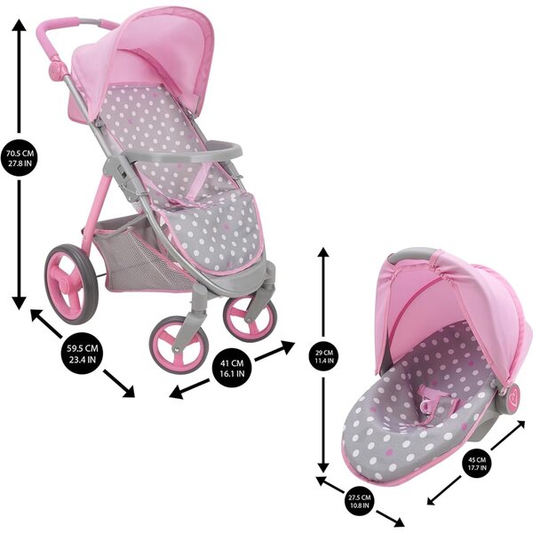 509 Crew Cotton Candy Pink: 2-in-1-Kinderwagen für Puppen bis 46 cm mit Zubehör