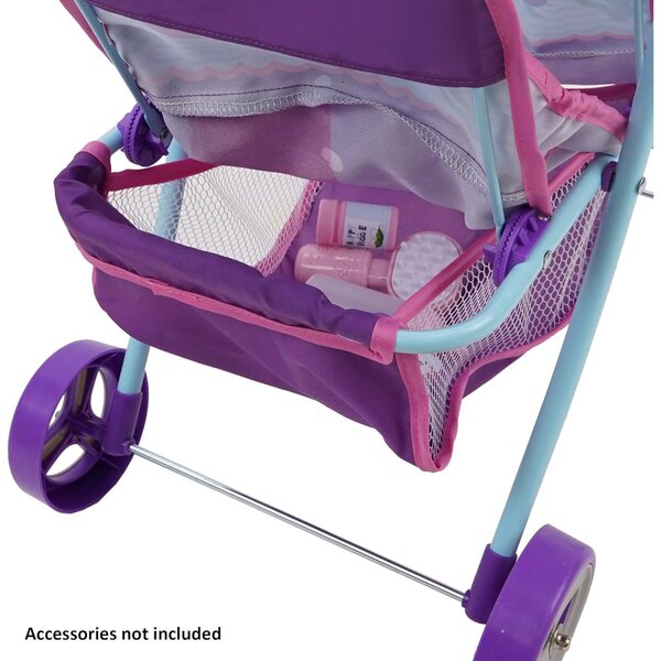 509 Mermaid Twin Kinderwagen für Puppen bis 18'' mit Vorhang und verstellbaren Gurten