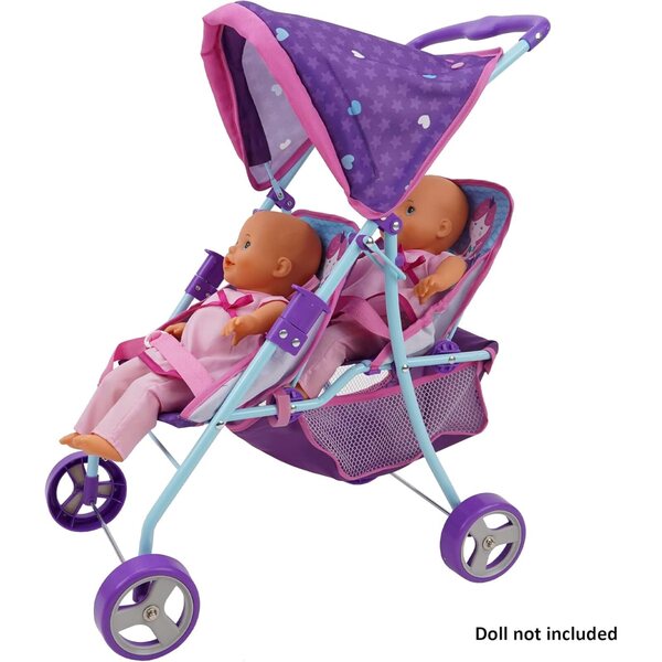 509 Mermaid Twin Kinderwagen für Puppen bis 18'' mit Vorhang und verstellbaren Gurten