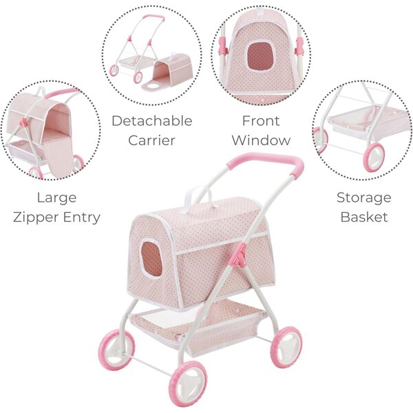 Olivia's Little World poppenwagen met afneembare pluchen houder roze/grijs