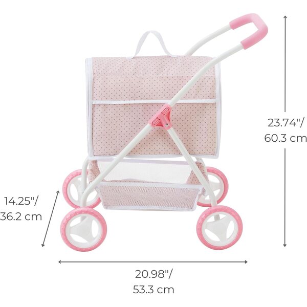 Olivia's Little World poppenwagen met afneembare pluchen houder roze/grijs