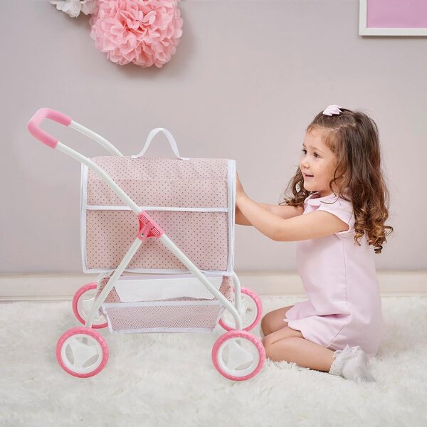 Olivia's Little World poppenwagen met afneembare pluchen houder roze/grijs