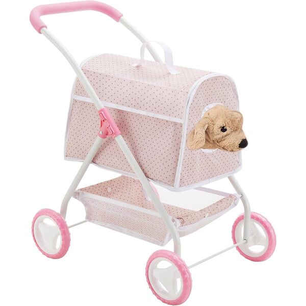 Olivia's Little World poppenwagen met afneembare pluchen houder roze/grijs