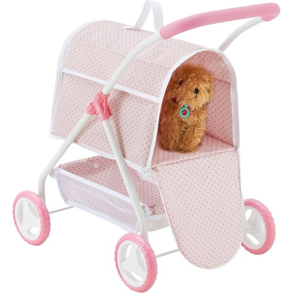Olivia's Little World poppenwagen met afneembare pluchen houder roze/grijs
