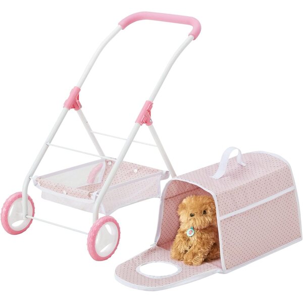 Olivia's Little World poppenwagen met afneembare pluchen houder roze/grijs