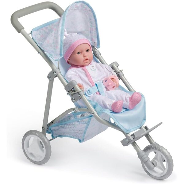 Zusammenklappbarer Jogger-Kinderwagen Berenguer Boutique Blau für Puppen bis 18" | JC Spielzeug