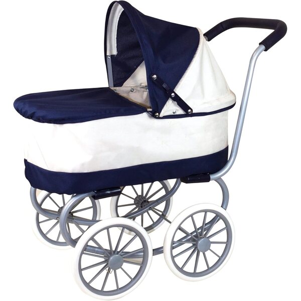 Lissi klassischer Babypuppen-Kinderwagen, Marineblau und Weiß, 27 Zoll, Vintage