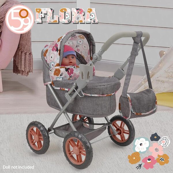 509 Crew Amanda Puppenwagen Melange Flora – Puppenwagen mit Zubehör und verstellbarem Griff
