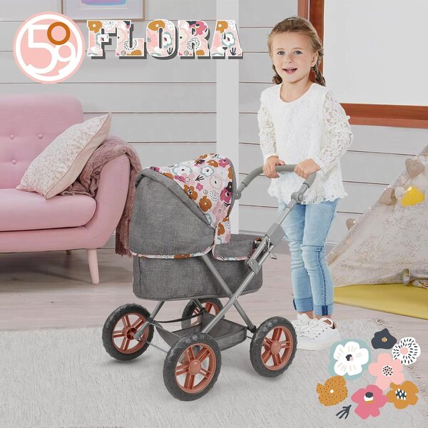 509 Crew Amanda Puppenwagen Melange Flora – Puppenwagen mit Zubehör und verstellbarem Griff