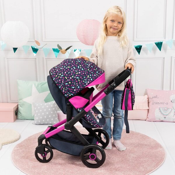 Bayer Pram Xeo Convertible 52 cm Spielzeugkinderwagen mit Tasche und Korb