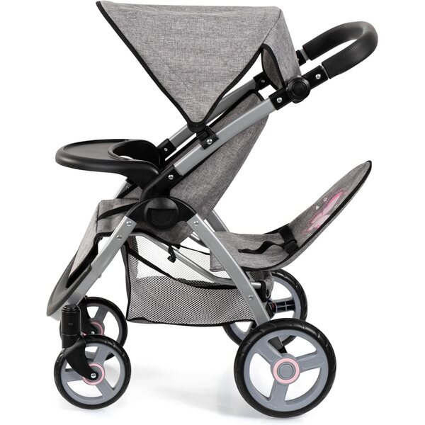 Zusammenklappbarer Zwillingskinderwagen für Puppen mit verstellbarem Griff und passender Tasche