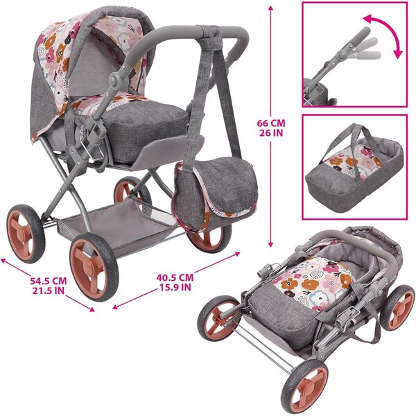 509 Crew Melange Flora – Deluxe Kelly Kinderwagen mit Zubehör für Puppen ab 3 Jahren