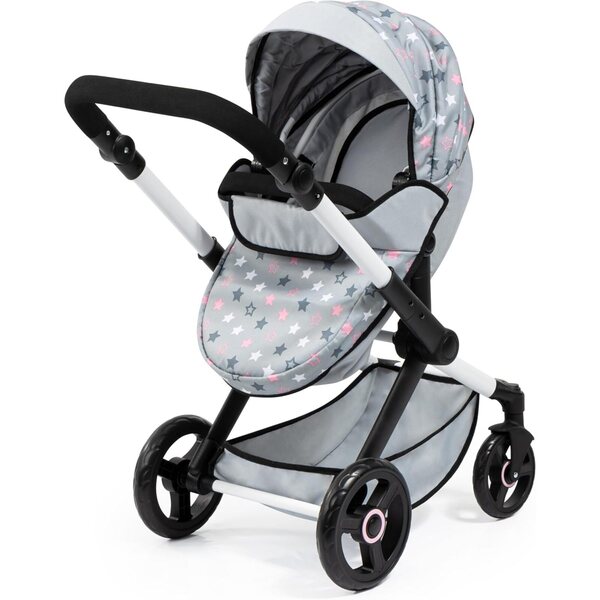 Bayer Xeo Kinderwagen-Set mit Zubehör für Puppen bis 46 cm, Grau und Pink