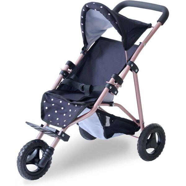 Olivia's Little World Pin Up Foldable Baby Doll Stroller- Jogging Style Doll Stroller with Canopy and Storage, Fits 15''-18'' Dolls, Pretend Play Toy for Girls Ages 3-6