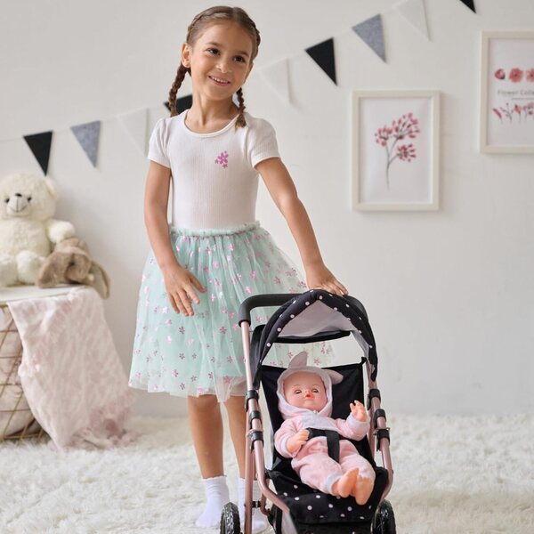 Olivia's Little World Pin Up Foldable Baby Doll Stroller- Jogging Style Doll Stroller with Canopy and Storage, Fits 15''-18'' Dolls, Pretend Play Toy for Girls Ages 3-6