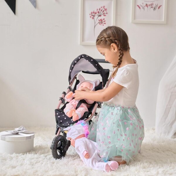 Olivia's Little World Pin Up Foldable Baby Doll Stroller- Jogging Style Doll Stroller with Canopy and Storage, Fits 15''-18'' Dolls, Pretend Play Toy for Girls Ages 3-6