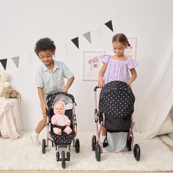 Olivia's Little World Pin Up Foldable Baby Doll Stroller- Jogging Style Doll Stroller with Canopy and Storage, Fits 15''-18'' Dolls, Pretend Play Toy for Girls Ages 3-6