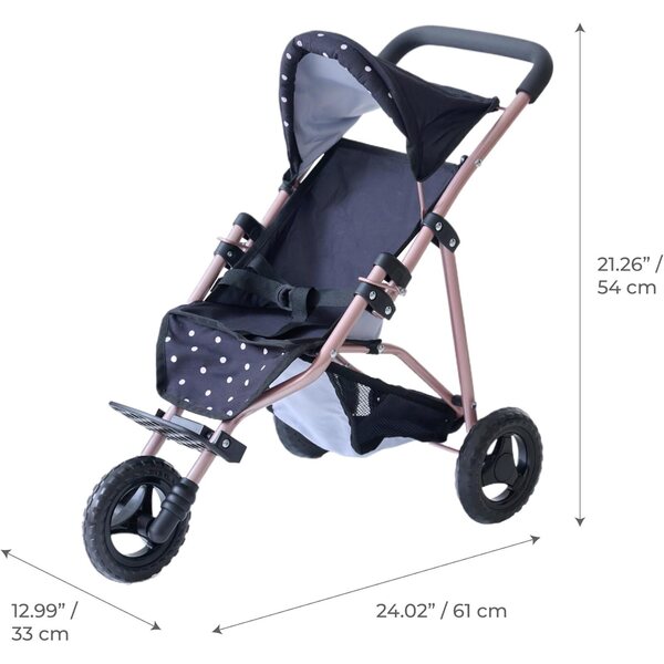 Olivia's Little World Pin Up Foldable Baby Doll Stroller- Jogging Style Doll Stroller with Canopy and Storage, Fits 15''-18'' Dolls, Pretend Play Toy for Girls Ages 3-6
