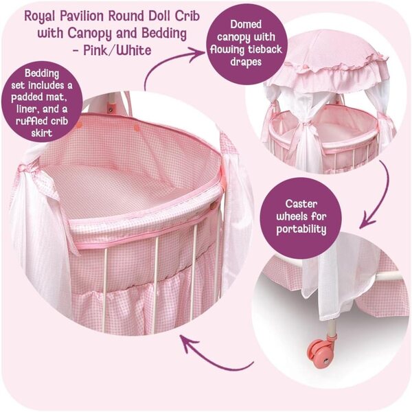 Lit de poupée Badger Basket Pavilion avec baldaquin et matelas rembourré rose