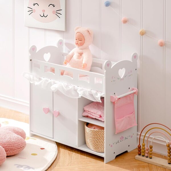 Houten babybedje voor babypop-wiegpoppen met commode en organizerruimte