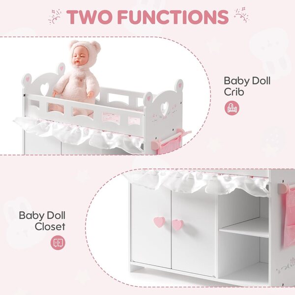 Houten babybedje voor babypop-wiegpoppen met commode en organizerruimte