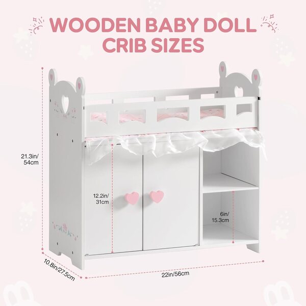 Houten babybedje voor babypop-wiegpoppen met commode en organizerruimte