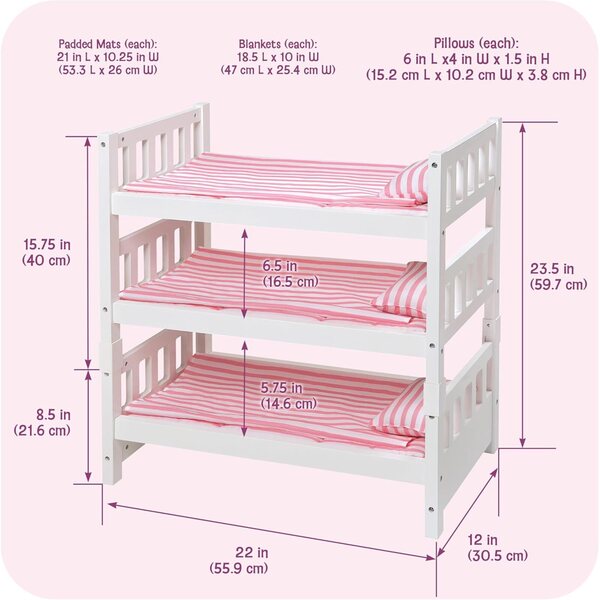 Umwandelbares Etagenbett für 18-20'' Puppen mit rosa gestreiftem Leinen
