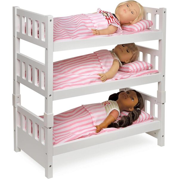 Umwandelbares Etagenbett für 18-20'' Puppen mit rosa gestreiftem Leinen