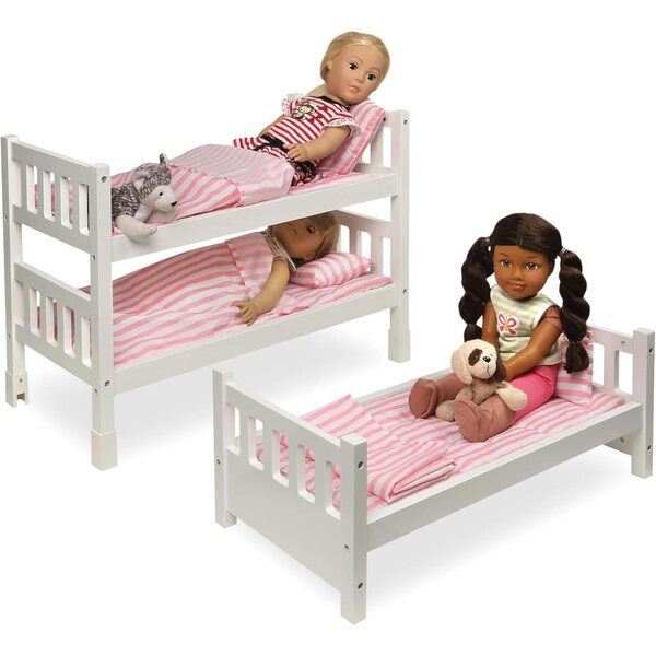 Umwandelbares Etagenbett für 18-20'' Puppen mit rosa gestreiftem Leinen