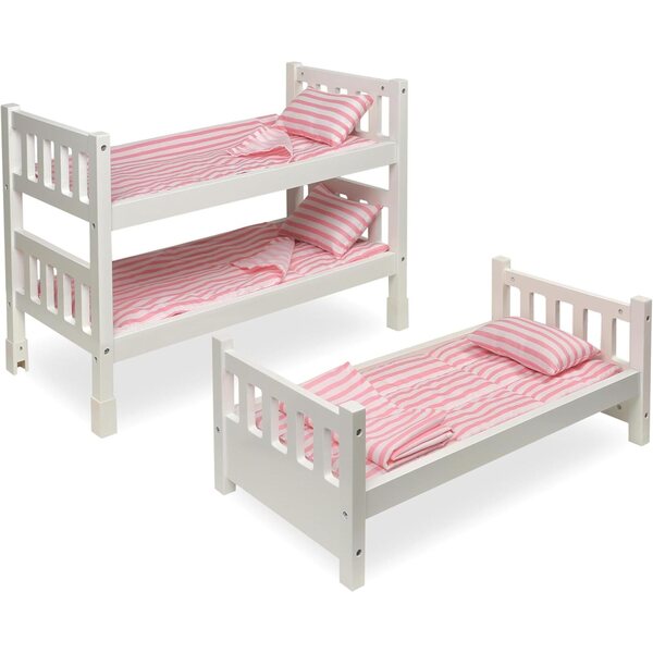 Umwandelbares Etagenbett für 18-20'' Puppen mit rosa gestreiftem Leinen