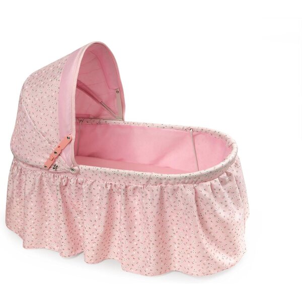 Badger Basket Folding Doll Cradle with Hood fits Dolls 18 to 22-Inches - Pink/Rosebud Design with Bedding for Imaginative Play