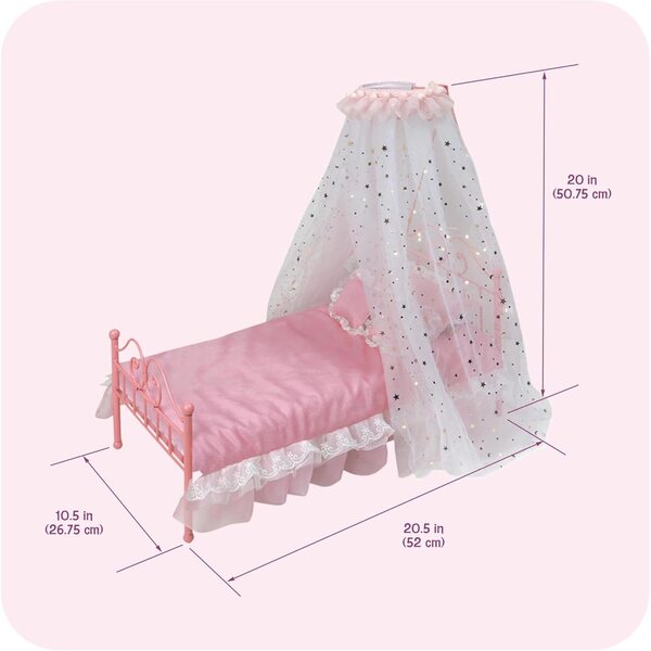 Badger Basket Starlights Puppenbett mit LED und Baldachin für 18-Zoll-Puppen