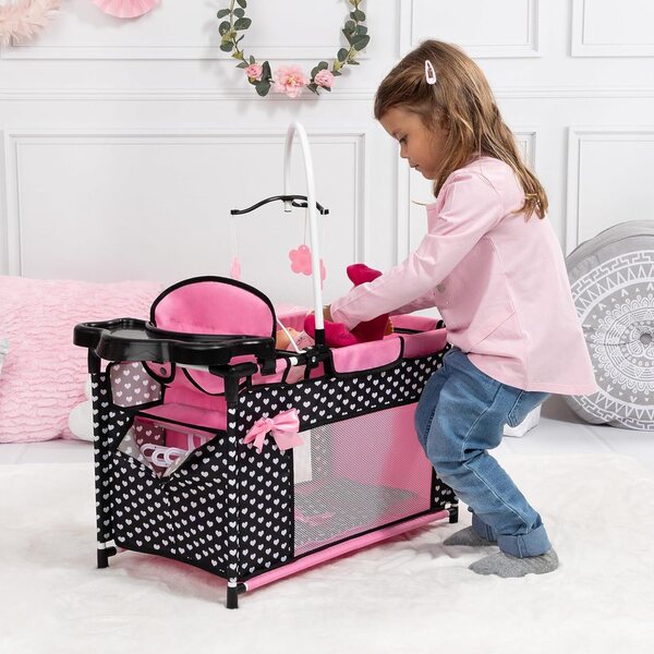 Bayer Mehrbett-Puppenmöbel-Set mit Kinderbett, Hochstuhl und Stauraum