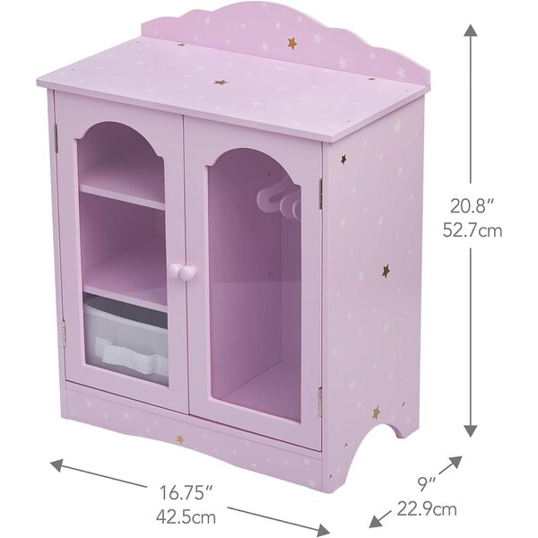 Olivia's Little World Twinkle Stars 18-Zoll-Kleiderschrank für Puppen mit 3 Kleiderbügeln, Regalen und Stauraum