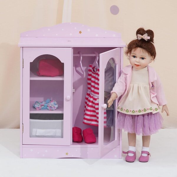 Olivia's Little World Twinkle Stars 18-Zoll-Kleiderschrank für Puppen mit 3 Kleiderbügeln, Regalen und Stauraum