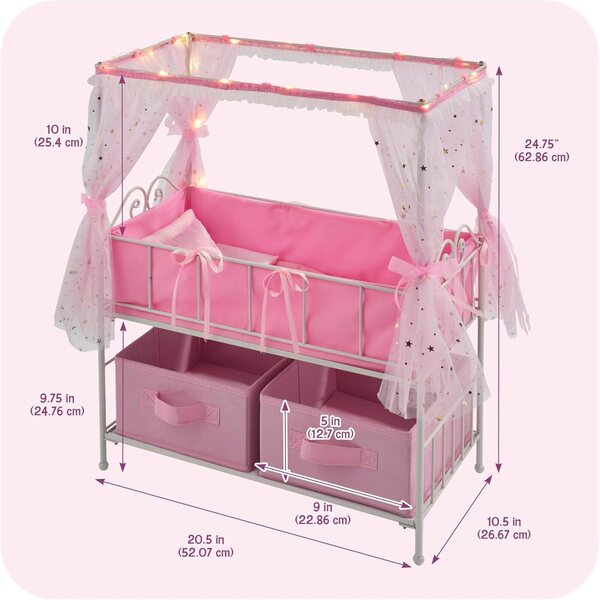 Badger Basket Starlights Puppenbett mit LED-Lichtern, Veloursstoff und Stauraum