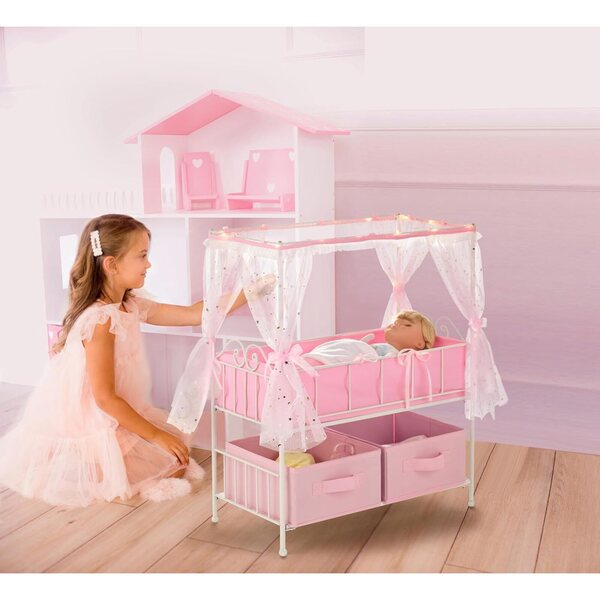Badger Basket Starlights Puppenbett mit LED-Lichtern, Veloursstoff und Stauraum