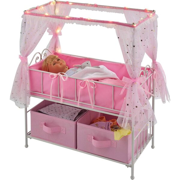 Badger Basket Starlights Puppenbett mit LED-Lichtern, Veloursstoff und Stauraum