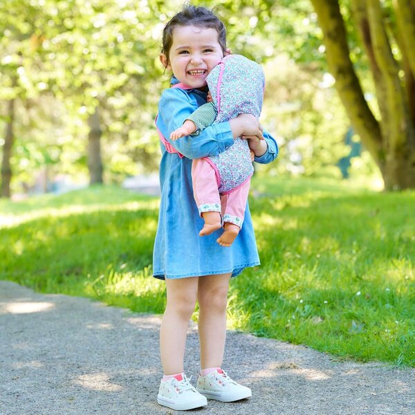 Corolle 14-Zoll-Puppenhalter mit rosa Blumenmuster für Kinder ab 2 Jahren