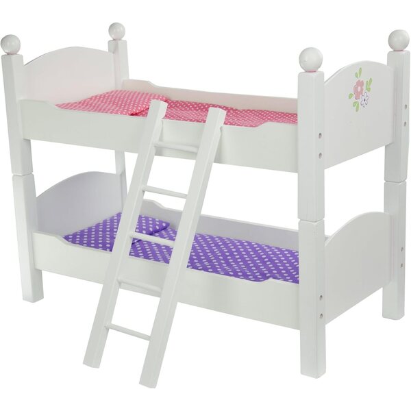 Umwandelbares Etagenbett für 18-Zoll-Puppen mit rosa und lila Laken, sicher und realistisch