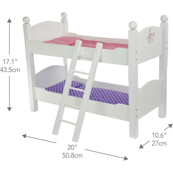 Umwandelbares Etagenbett für 18-Zoll-Puppen mit rosa und lila Laken, sicher und realistisch
