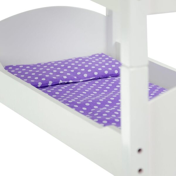 Umwandelbares Etagenbett für 18-Zoll-Puppen mit rosa und lila Laken, sicher und realistisch