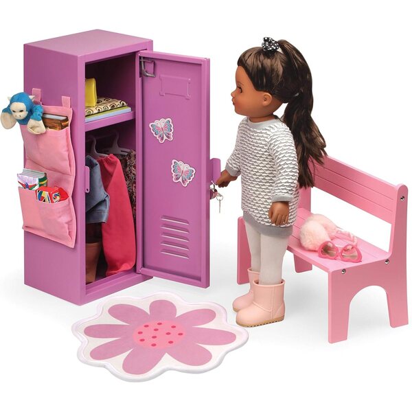 Schulschrank-Set für 18-Zoll-Puppen mit Bank, Organizer und Zubehör