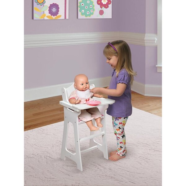 Badger Basket Chevron Doll High Chair with Plate, Bib, and Spoon – Ideal for Feeding 18-Inch Dolls in White and Pink