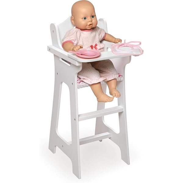 Badger Basket Chevron Doll High Chair with Plate, Bib, and Spoon – Ideal for Feeding 18-Inch Dolls in White and Pink